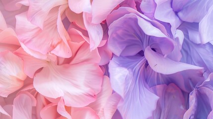 Delicate Soft Pink and Purple Flower Petals Arranged in Overlapping Layers—Showcasing Their Smooth Texture and Blended Hues, Creating a Romantic, Airy Scene Ideal for Floral, Decor, or Design Visuals.