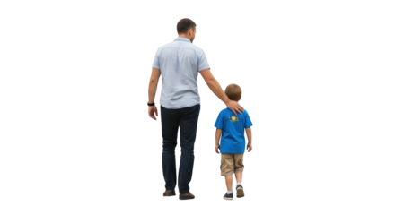 Mockup fathers guiding hand on his sons shoulder as they walk together bergaya elegan dengan elemen.