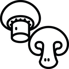 Simple Outline Icon of a Whole Mushroom and a Sliced Mushroom on a Transparent Background Ideal for Culinary and Health Content