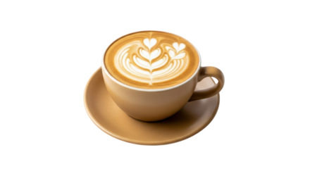 Mockup hot cappuccino coffee with beautiful rosetta latte art in a cup isolated on a white.