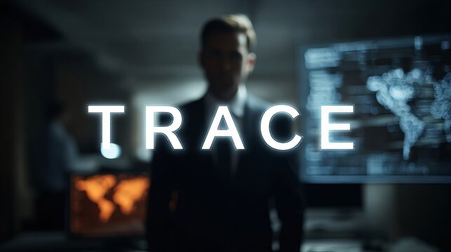 Caucasian male in a business suit silhouetted against a high-tech background, emphasizing the concept of 'TRACE'. - Powered by Adobe