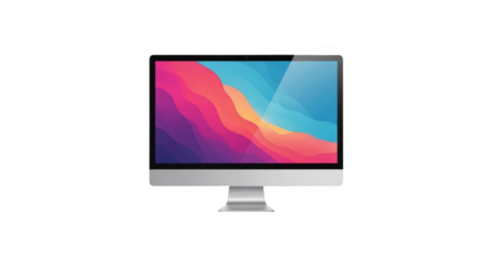 Foto modern allinone desktop computer with colorful abstract wallpaper memperlihatkan detail electronics, illustration, monitor, orange, waves.