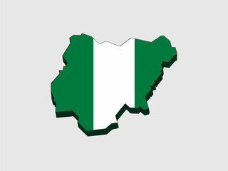 Nigeria map outline, national flag colors, simple flat style, geography education graphic, patriotic symbol, tourism poster vector