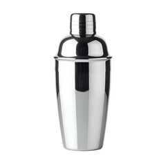 Polished metal cocktail shaker stands against a dark background.