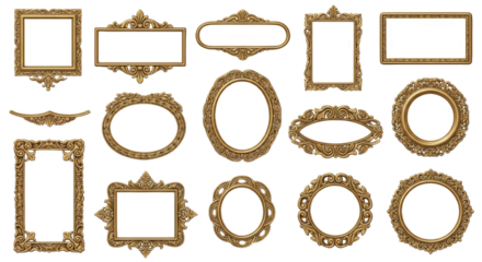 Visual ornate golden frames collection isolated yang menonjolkan keindahan blank, flourish, template, decorative, detail secara alami.