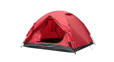 Gambar red camping tent isolated on white dengan detail fabric, weekend, explore, campsite, hiking yang menggambarkan.
