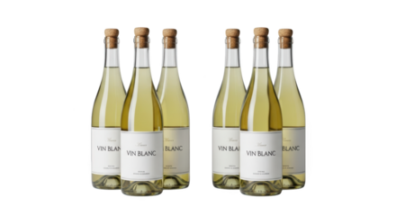 Mockup six bottles of vin blanc wine bergaya elegan dengan elemen vin blanc, alcoholic beverage, premium,.