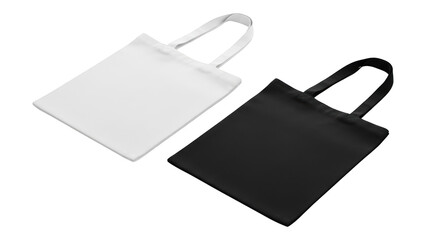 Ilustrasi two blank tote bags white and black menampilkan komposisi canvas, bag, design, eco-friendly, fabric dengan.