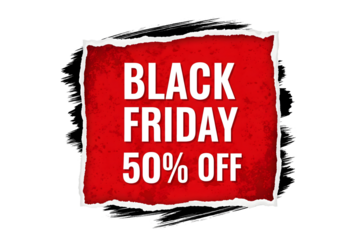 Black and red black friday sale banner isolated on white or transparent background