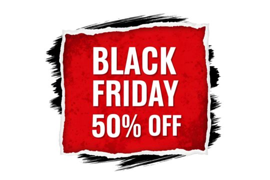 Black and red black friday sale banner isolated on white or transparent background
