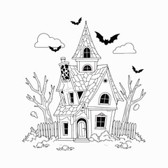 Naklejka premium Spooky Halloween House with Bats
