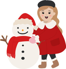 눈사람을 만드는 빨강 코트 소녀