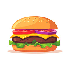 Delicious cartoon burger with cheese and vegetables