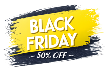 Black and yellow black friday sale banner isolated on white or transparent background