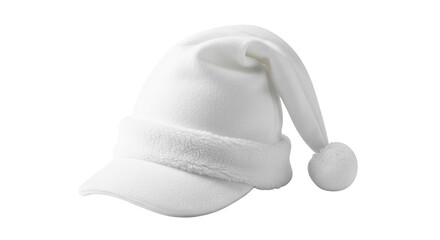 Visual white santa hat with brim and pompom on white background yang menonjolkan keindahan mockup, cap,.