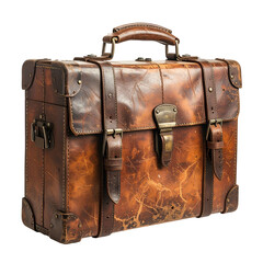 Vintage leather briefcase with distressed patina and antique metal hardware.