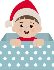 산타모자를 쓴 상자 속 소년