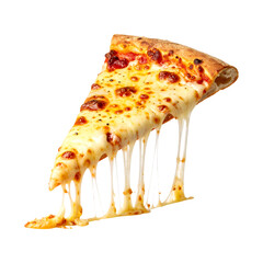Delicious slice of cheese pizza with gooey melted cheese strings