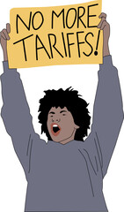 Protester Holding No More Tariffs Banner Vector Illustration