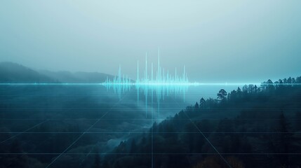 Ethereal nature landscape with a digital audio waveform overlay, offering a modern, technological twist on the beauty of natural soundscapes