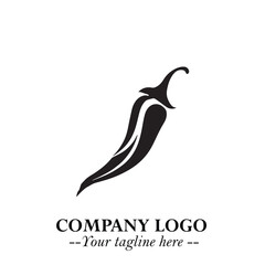Chilli Logo Symbol Black and White Illustration Minimalist Spicy Pepper Design Concept