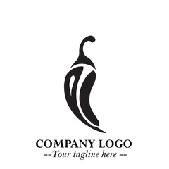 Chilli Logo Symbol Black and White Illustration Minimalist Spicy Pepper Design Concept
