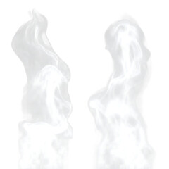 Two wisps of white smoke curling upwards against a black background