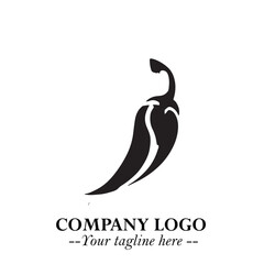 Chilli Logo Symbol Black and White Illustration Minimalist Spicy Pepper Design Concept
