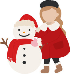 눈사람을 만드는 빨강 코트 소녀