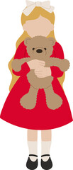 곰인형을 안고 있는 빨강원피스 소녀