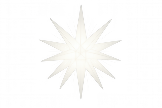Illuminated white eleven point moravian star, representing christmas, holiday spirit, and religious symbolism, on a transparent background