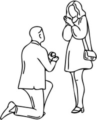 silhouette line of a man asking his girlfriend to marry him