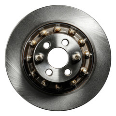 Shiny metal rotor with fasteners, showing machining marks