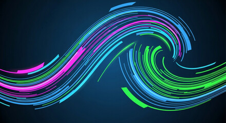 Abstract colorful wave of lines on dark blue background modern futuristic background with bright neon colors dynamic wave of curved lines for presentation