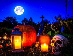 Halloween Lanterns Under the Full Moon