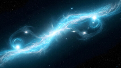 Abstract blue nebula in space with bright energy flow, representing cosmic phenomena