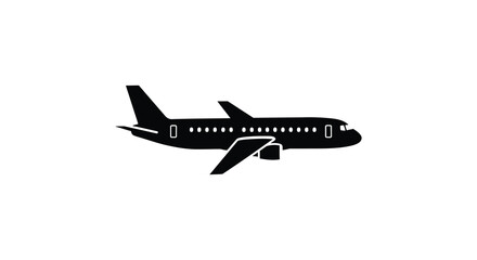 Modern jet airliner silhouette profile view isolated transportation travel aviation silhouette