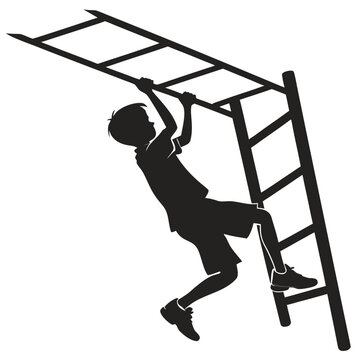 Boy climbing monkey bars silhouette