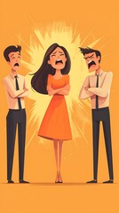 Fototapeta premium Office conflict cartoon scene with angry coworkers picture