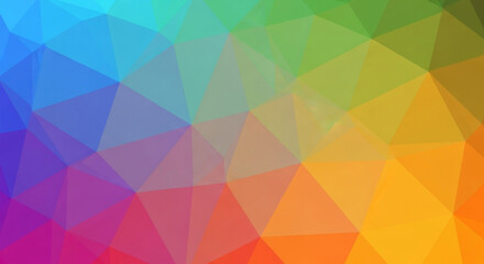 Colorful low poly background with a vibrant blend of blue, green, yellow, orange, and red hues creating a modern and dynamic geometric design