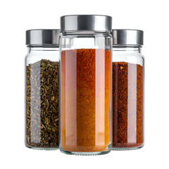 Three glass jars filled with herbs and spices stand ready.