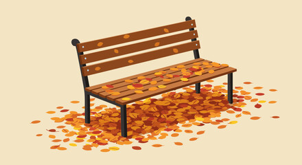Cozy autumn scene featuring a park bench covered in colorful fall leaves, perfect for seasonal designs and tranquil nature themes with crisp air and peaceful vibes