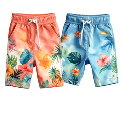 Colorful tropical print shorts for summer adventures.