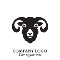 Head of Sheep Logo Symbol in Black on the White Background Minimalist Farm Animal Illustration