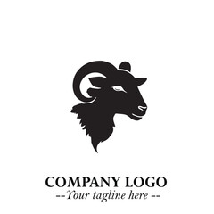 Head of Sheep Logo Symbol in Black on the White Background Minimalist Farm Animal Illustration