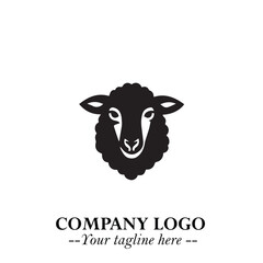 Head of Sheep Logo Symbol in Black on the White Background Minimalist Farm Animal Illustration
