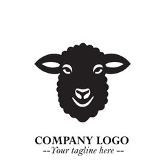 Head of Sheep Logo Symbol in Black on the White Background Minimalist Farm Animal Illustration