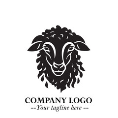 Head of Sheep Logo Symbol in Black on the White Background Minimalist Farm Animal Illustration