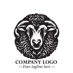 Head of Sheep Logo Symbol in Black on the White Background Minimalist Farm Animal Illustration