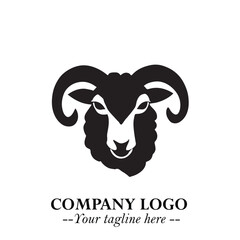 Head of Sheep Logo Symbol in Black on the White Background Minimalist Farm Animal Illustration